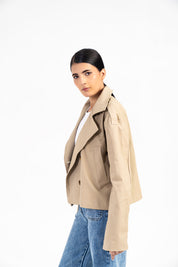 Double Breasted Cropped Trench Coat - Beige