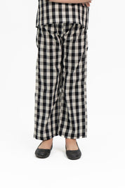 Girls Wide Leg Elasticated Pant - Black White Gingham Check