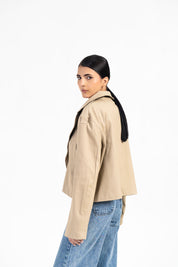 Double Breasted Cropped Trench Coat - Beige