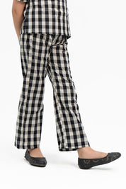 Girls Wide Leg Elasticated Pant - Black White Gingham Check