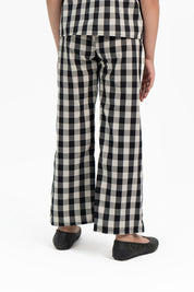 Girls Wide Leg Elasticated Pant - Black White Gingham Check