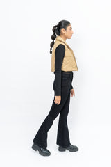 Cropped Puffer Vest - Light Brown