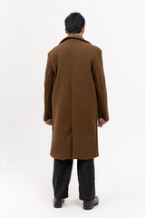 Men's Long Wool Coat - Greenish Brown