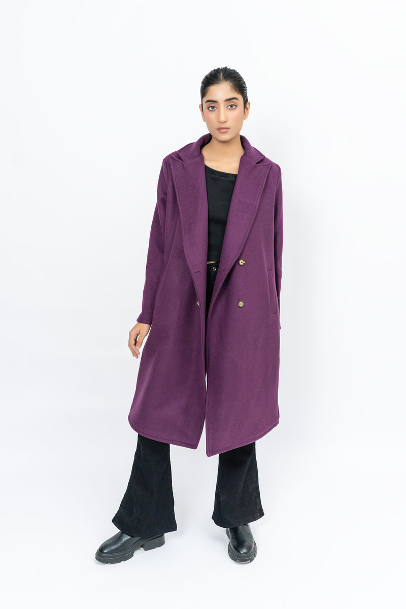 Double Breasted Wool Coat - Purple