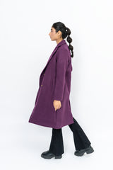 Double Breasted Wool Coat - Purple
