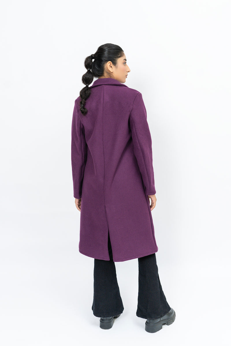 Double Breasted Wool Coat - Purple