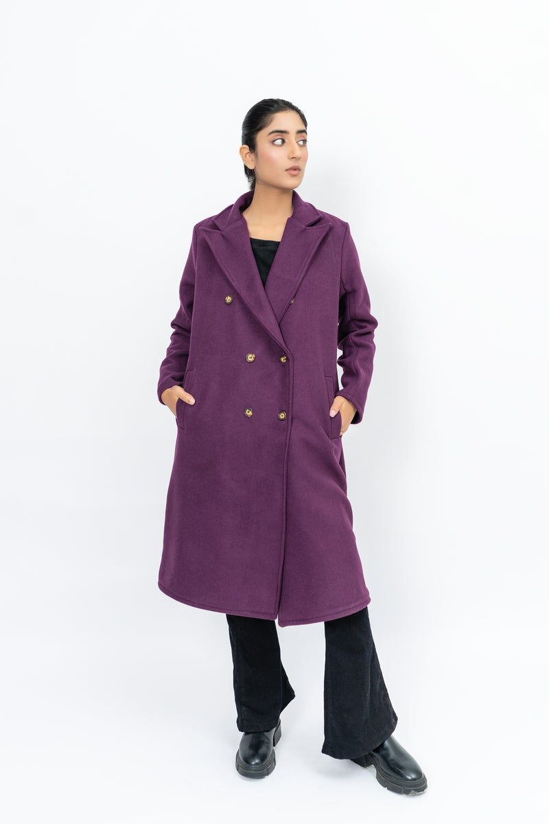 Double Breasted Wool Coat - Purple