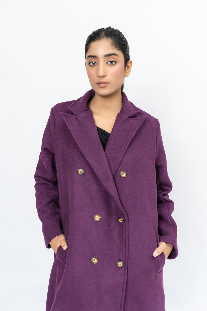 Double Breasted Wool Coat - Purple