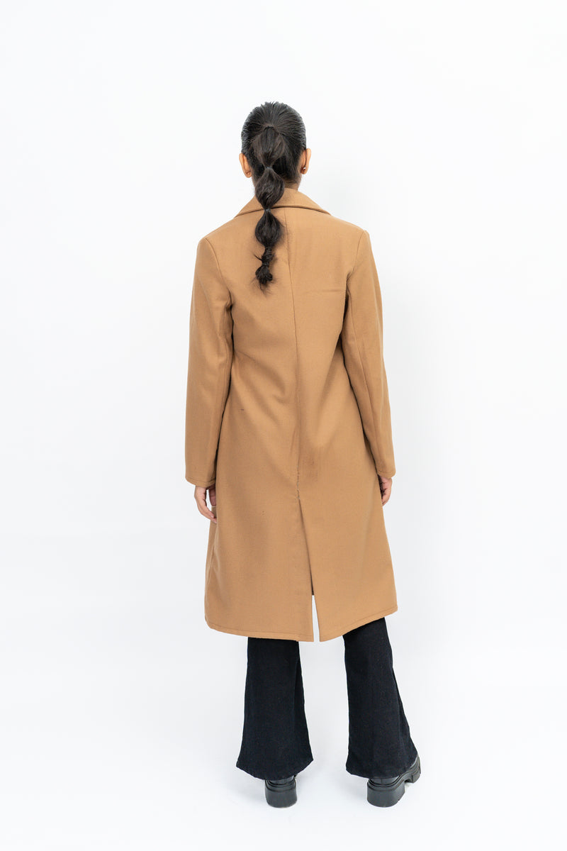 Double Breasted Wool Coat - Camel Brown
