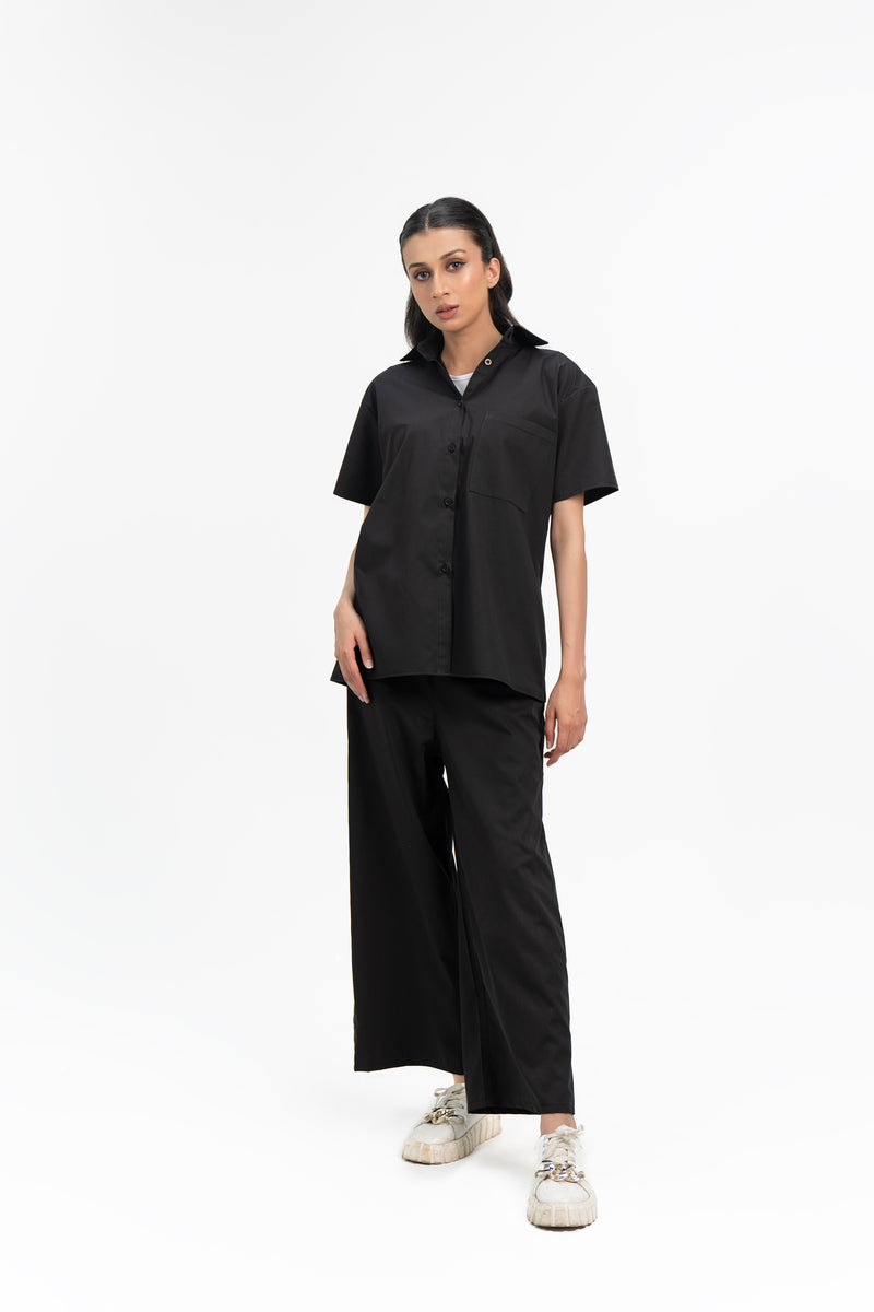 High Waisted Culotte Pant in Linen - Black