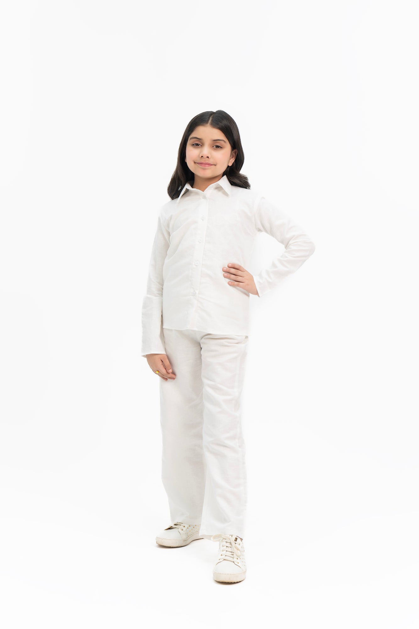 Girls Linen Long Sleeve Shirt -  White