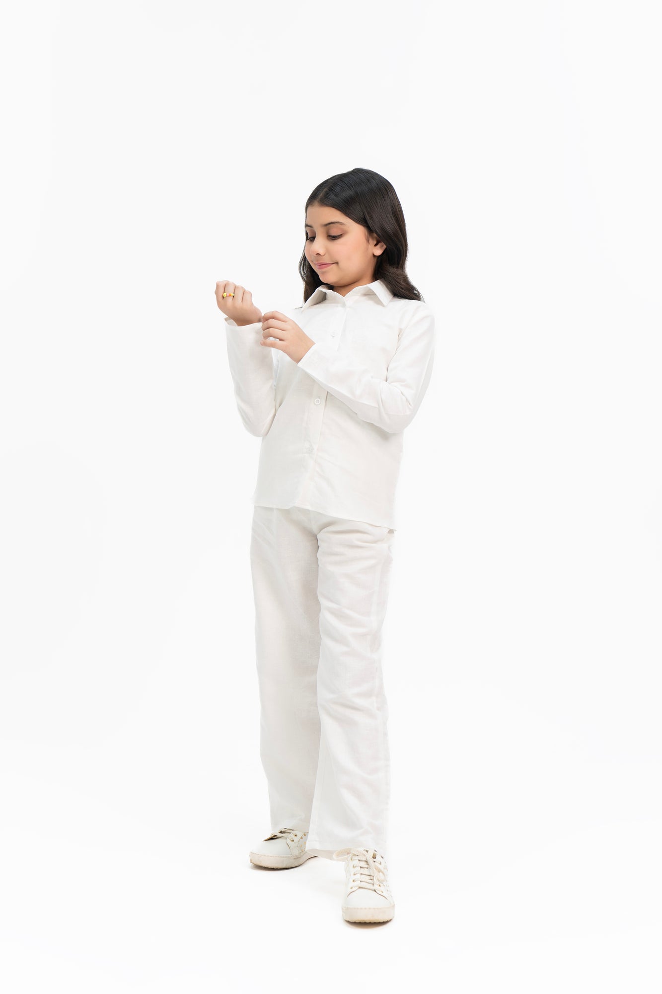 Girls Linen Long Sleeve Shirt -  White