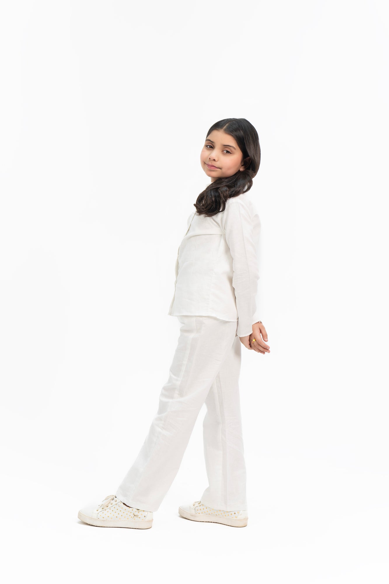 Girls Linen Long Sleeve Shirt -  White