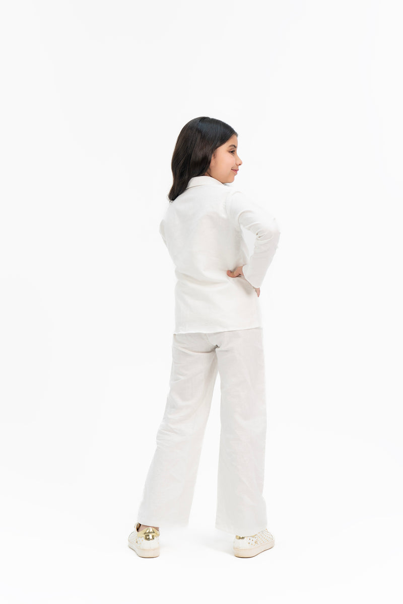 Girls Linen Long Sleeve Shirt -  White