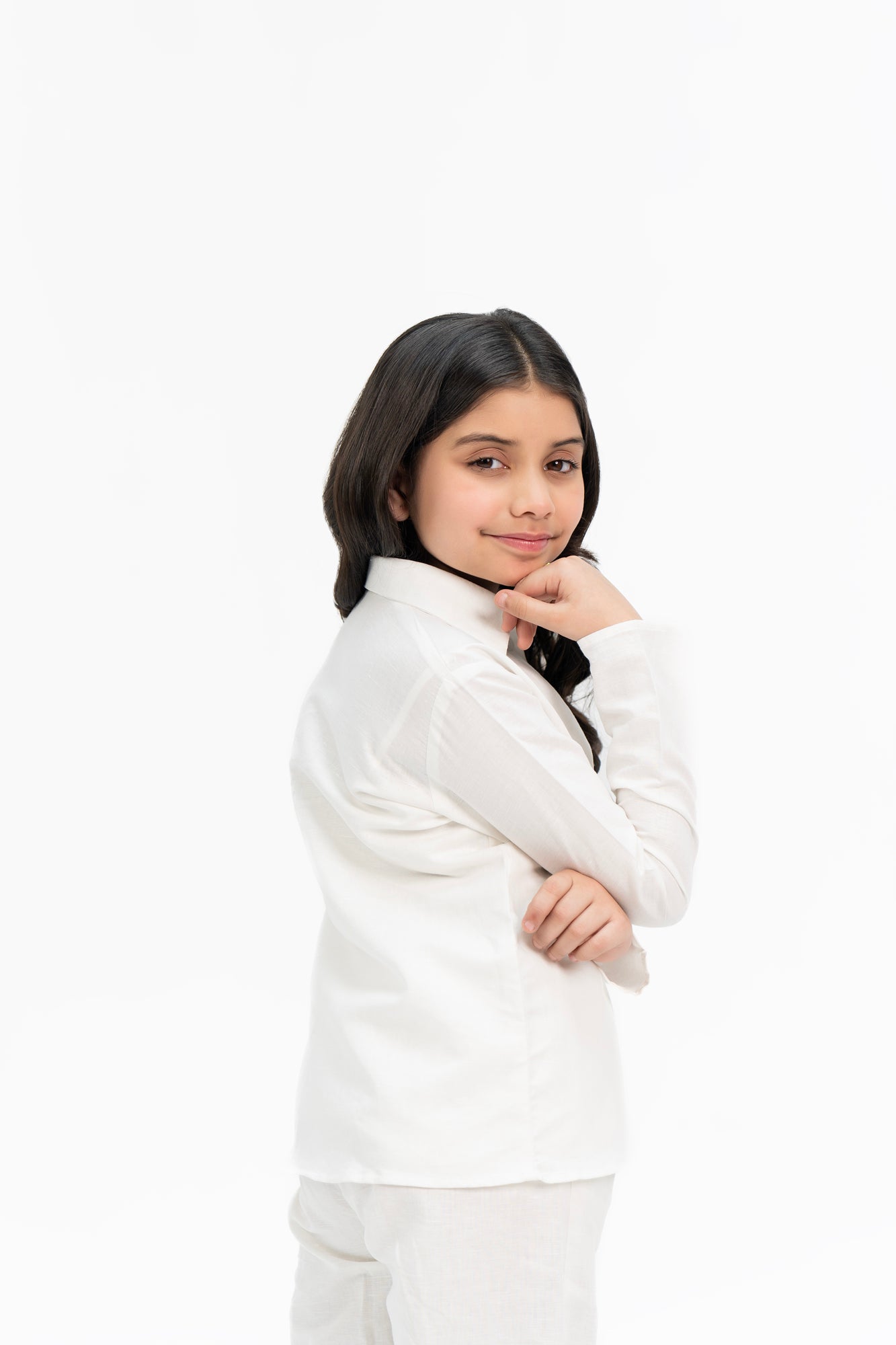 Girls Linen Long Sleeve Shirt -  White