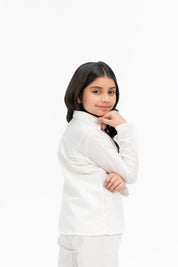 Girls Linen Long Sleeve Shirt -  White
