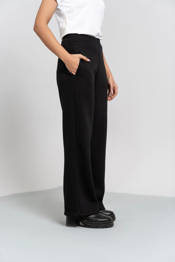 Fleece Wide Leg Pant with Pocket - Black