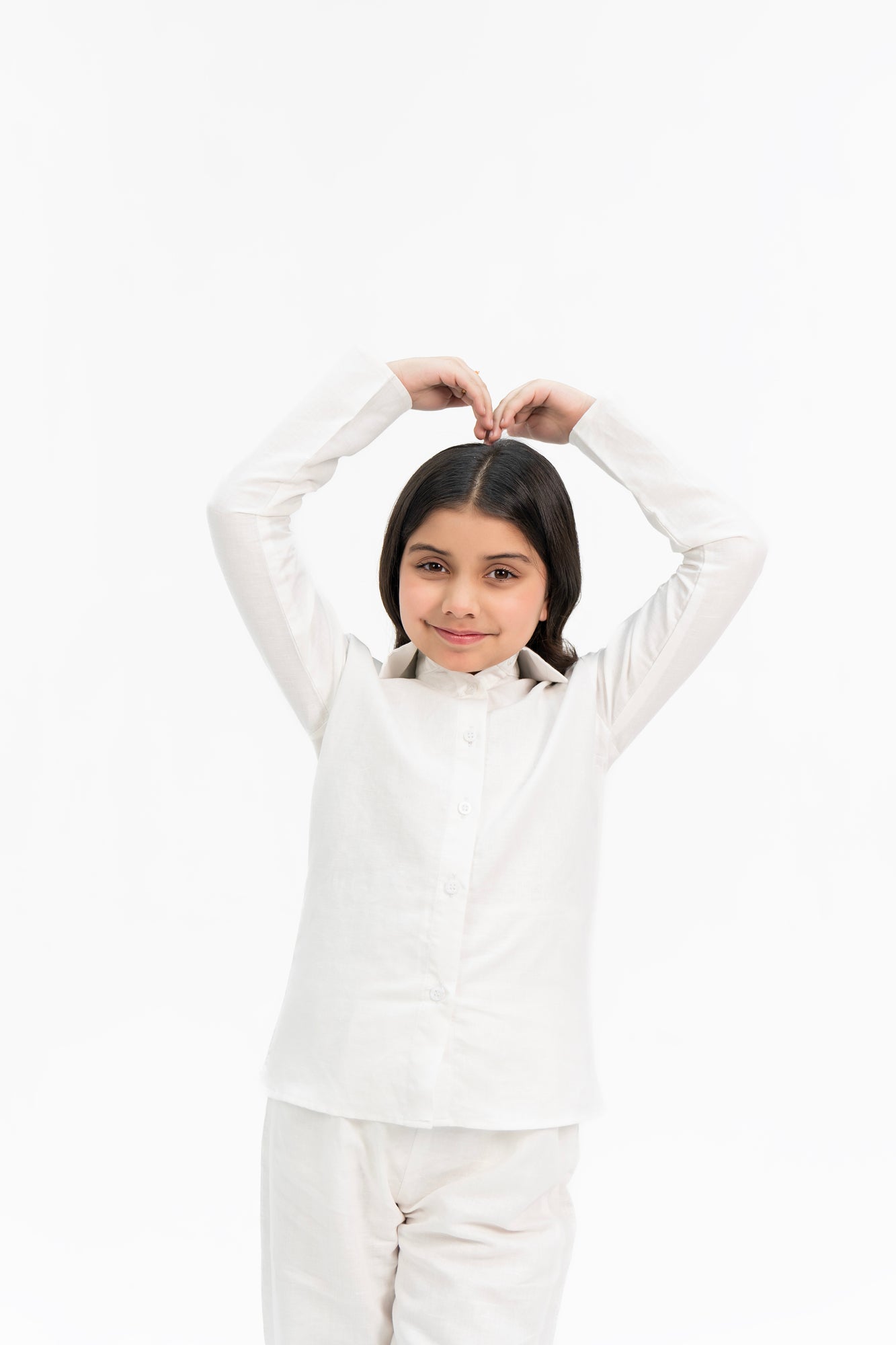 Girls Linen Long Sleeve Shirt -  White