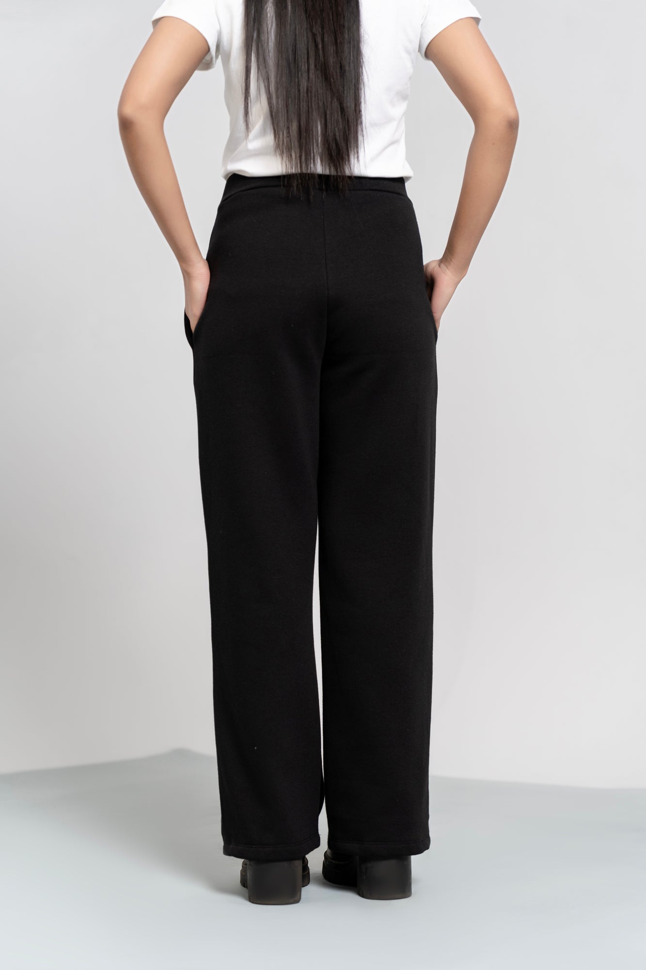 Fleece Wide Leg Pant with Pocket - Black