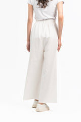 High Waisted Culotte Pant in Linen - White