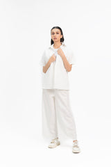 High Waisted Culotte Pant in Linen - White