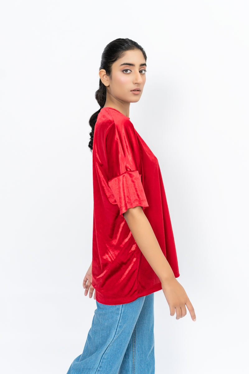 Loose Fit T-Shirt in Velvet - Maroon