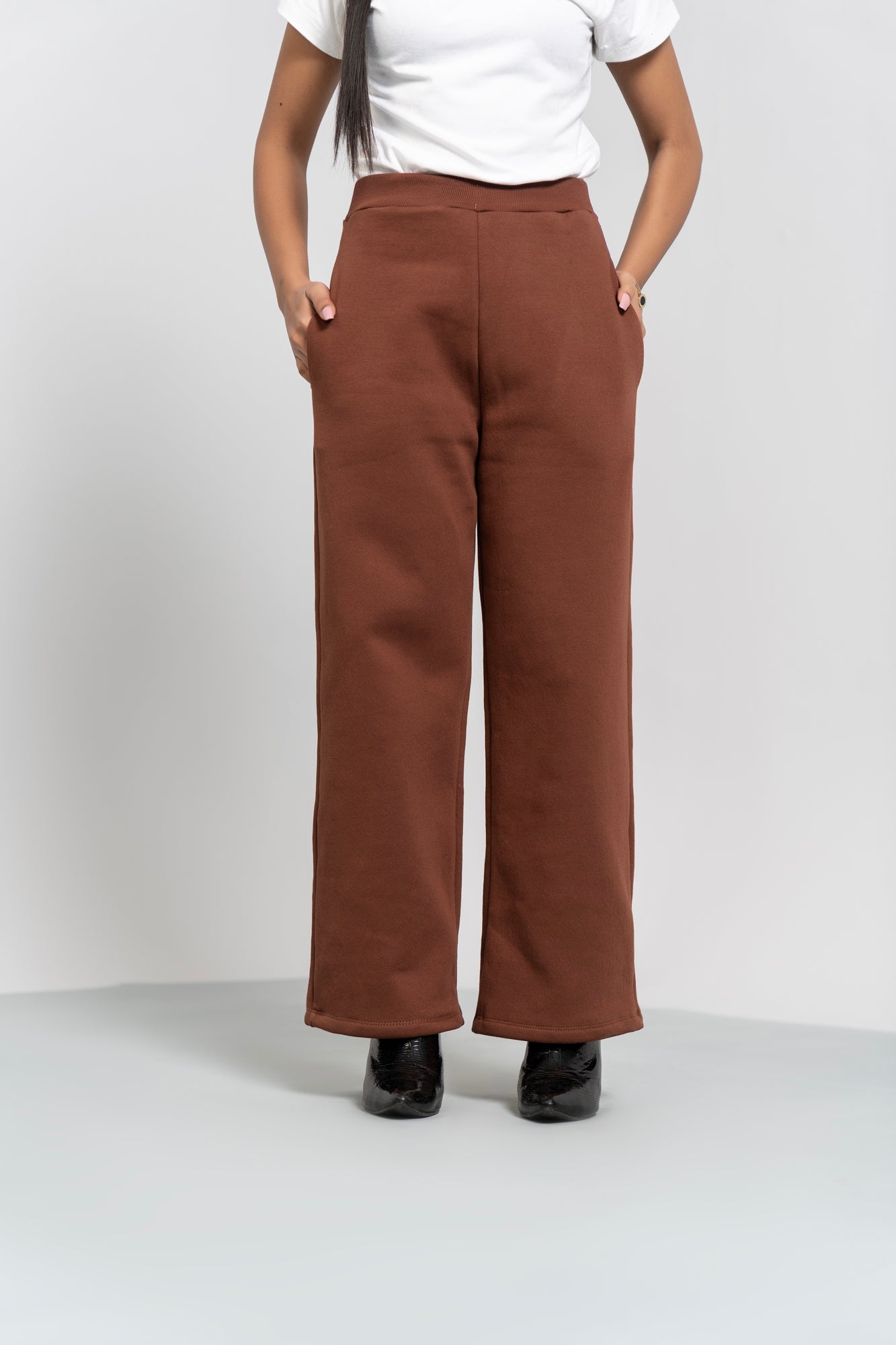 Fleece Wide Leg Pant with Pocket - Mocha Brown