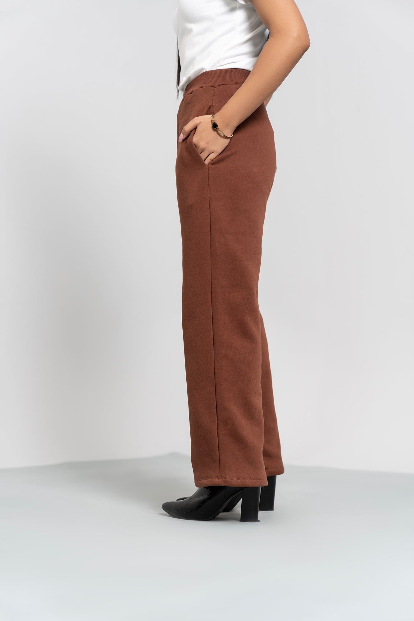 Fleece Wide Leg Pant with Pocket - Mocha Brown