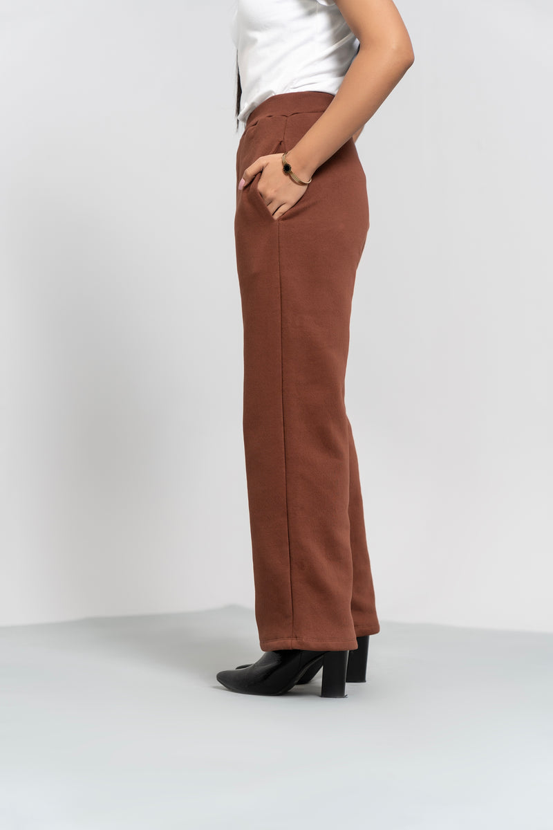 Fleece Wide Leg Pant with Pocket - Mocha Brown