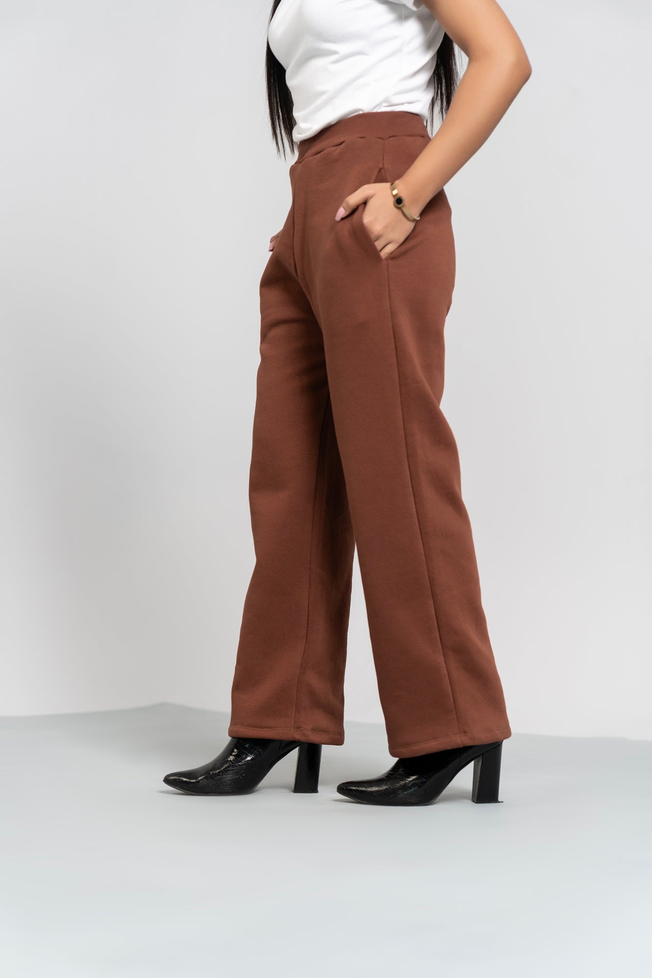 Fleece Wide Leg Pant with Pocket - Mocha Brown