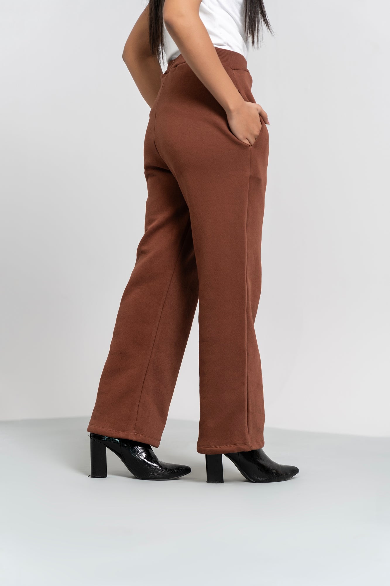 Fleece Wide Leg Pant with Pocket - Mocha Brown