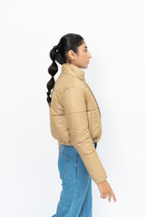 Cropped Puffer Jacket - Light Brown