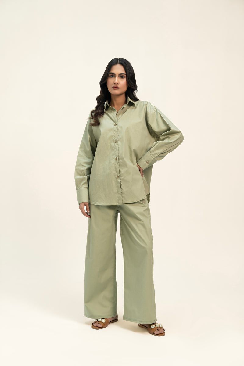 Oversized Shirt with Pleat at Back - Light Pistachio