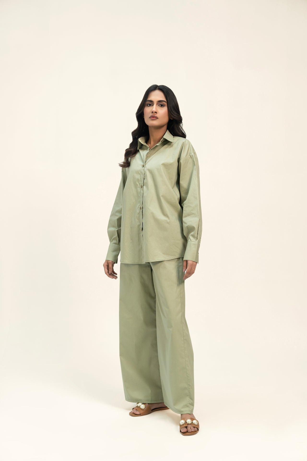 Oversized Shirt with Pleat at Back - Light Pistachio