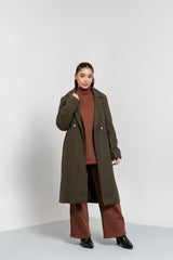 Double Breasted Wool Coat - Green