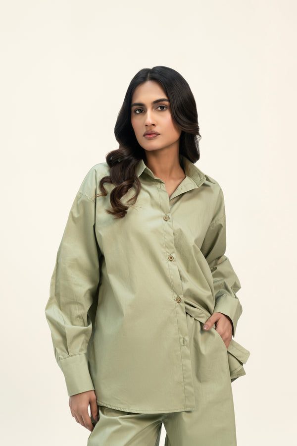 Oversized Shirt with Pleat at Back - Light Pistachio