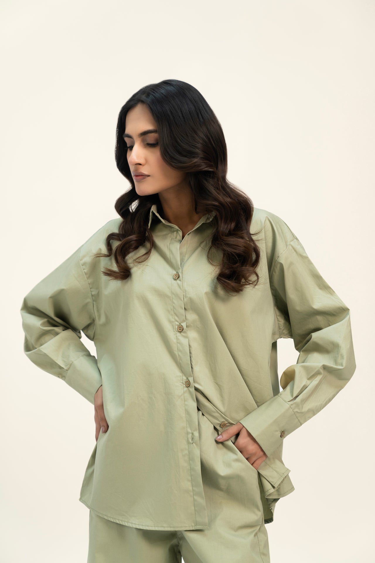 Oversized Shirt with Pleat at Back - Light Pistachio