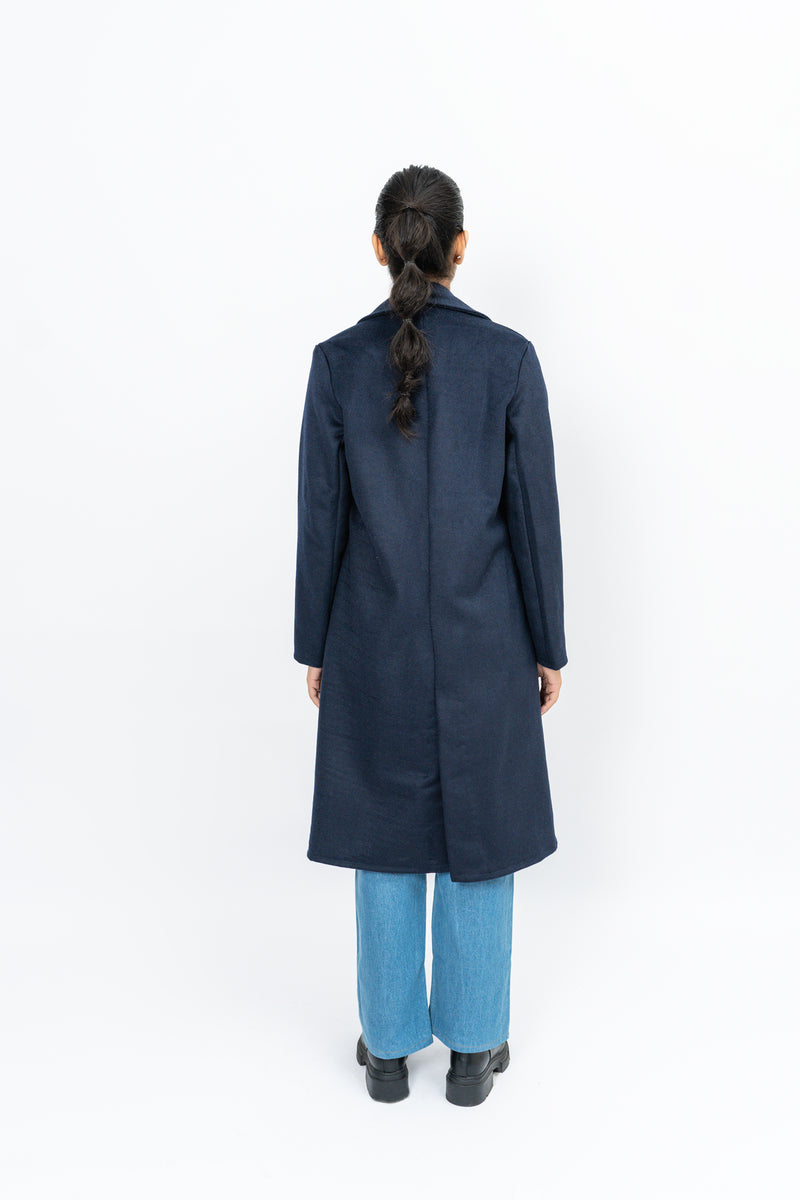 Double Breasted Wool Coat -Navy Blue