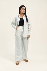 Oversized Shirt with Pleat at Back - Black pinstripe on white