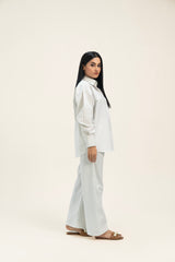 Oversized Shirt with Pleat at Back - Black pinstripe on white