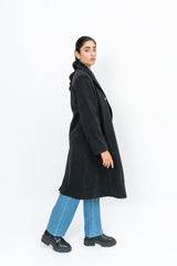 Double Breasted Wool Coat - Black