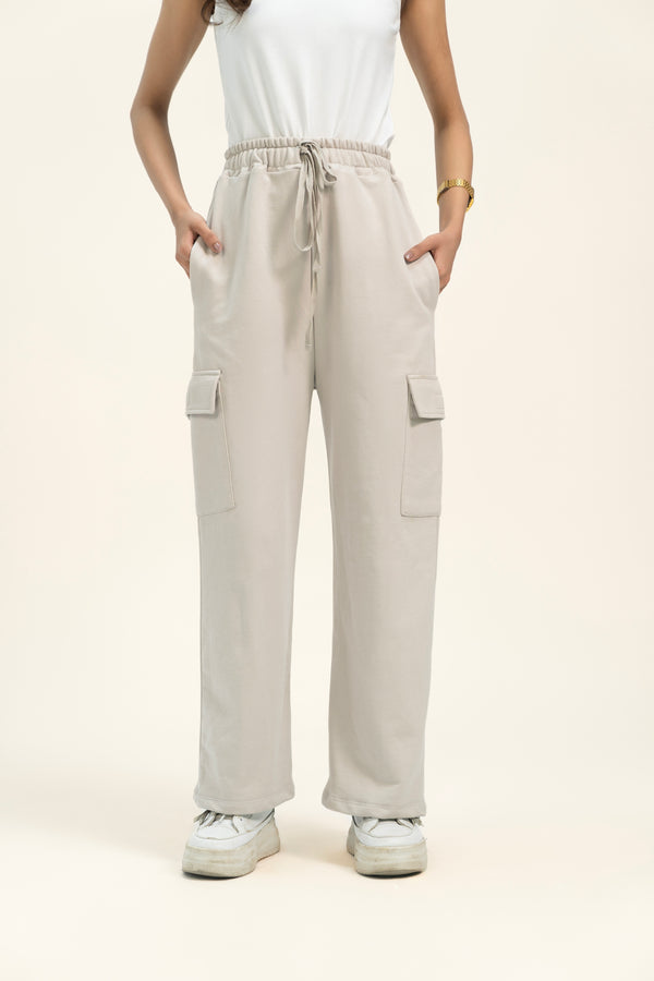 Wide Leg Cargo Pant in Terry - Stone