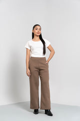 Fleece Wide Leg Pant with Pocket - Brown