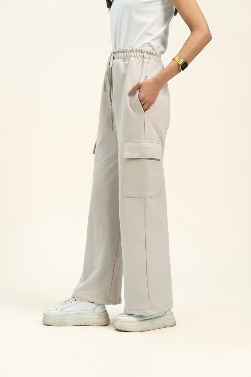 Wide Leg Cargo Pant in Terry - Stone