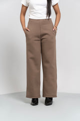 Fleece Wide Leg Pant with Pocket - Brown