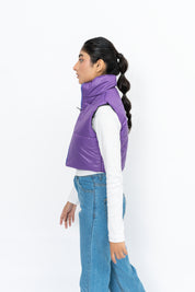 Cropped Puffer Vest - Purple