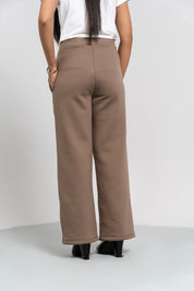 Fleece Wide Leg Pant with Pocket - Brown