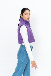 Cropped Puffer Vest - Purple