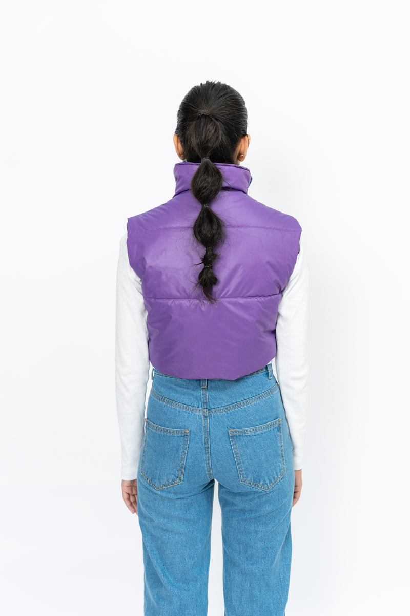 Cropped Puffer Vest - Purple