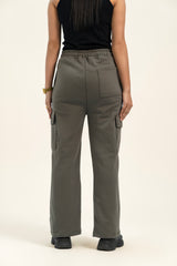 Wide Leg Cargo Pant in Terry - Army Green